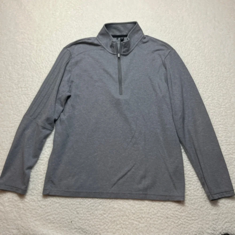 Adidas Pullover Mens Medium Gray Primegreen Quarter‎ Zip 3-Stripes Performance